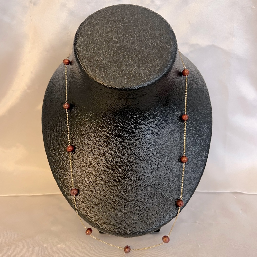 14K Yellow Gold and Chocolate Pearl Necklace